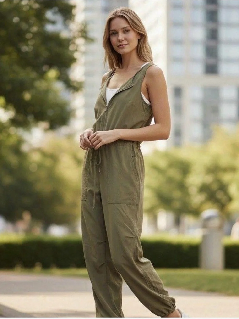 Athleta flex Women's Drawstring Utility Jumpsuit in Olive